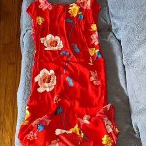 LOFT Red Floral Midi Dress